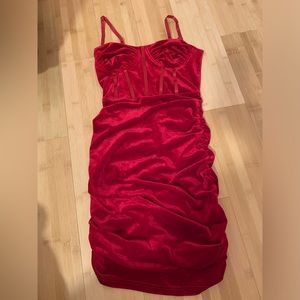 Red velvet like scrunch dress